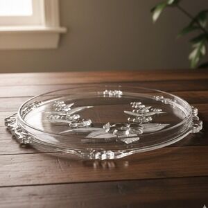 1980s Mikasa Clear Pressed Glass Bianca Collection‎ Floral Platter Serving Tray